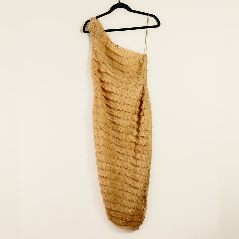 Kimchi Blue Sheer Ruffle Dress in Beige Size Small NWT - Picture 2 of 9